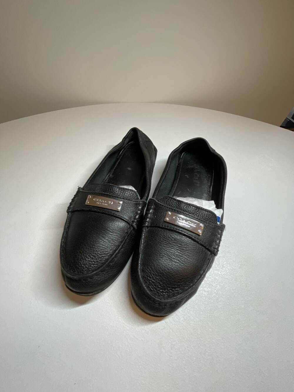 Coach Fredrica Black Leather Logo Plaque Loafers Size 9B